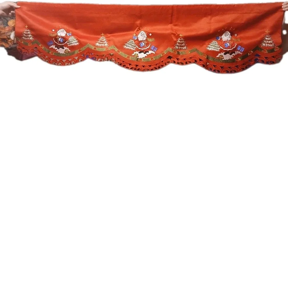 NEW Christmas Tree‎ Santa Claus  Embroidered Scalloped Valance